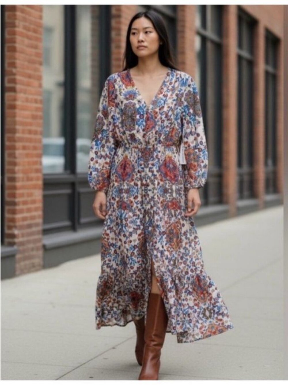 Anthropologie Boemo Maxi Dress Sz S Floral Hippie Peasant Boho Long Sleeve